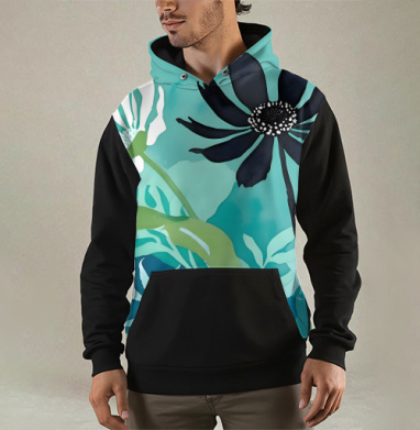Modern Teal Floral Composition / Абстрактная бирюзовая цветочная композиция, Толстовка мужская Regular 3D