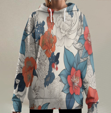 Винтажный цветочный ботанический узор для текстиля и декора дома, Hoodie Long Oversize 3D
