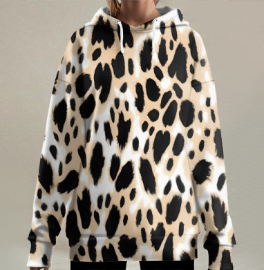 Beige leopard / Стильный леопардовый узор в бежевых тонах для декора интерьера, Hoodie Long Oversize 3D