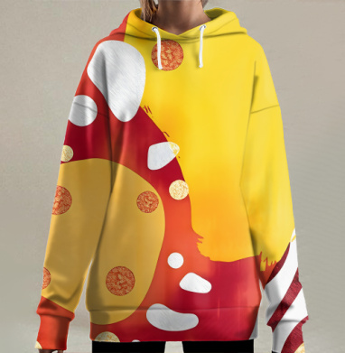 Яркая художественная композиция элементов Abstract warm spots, Hoodie Long Oversize 3D