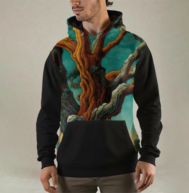 Golden tree in turquoise forest / Золотое дерево в бирюзовом лесу, Толстовка мужская Regular 3D