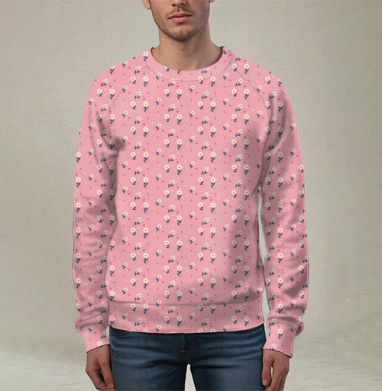 Нежные белые цветы на розовом фоне цветочный паттерн / White floral pattern, Свитшот мужской 3D