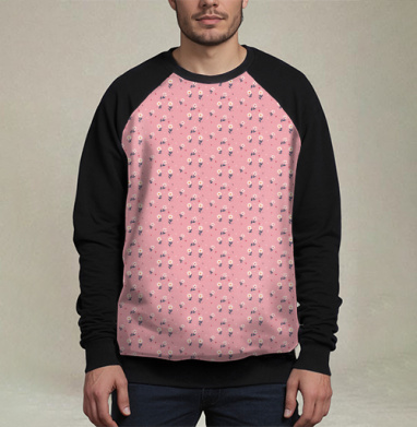 Нежные белые цветы на розовом фоне цветочный паттерн / White floral pattern, Свитшот мужской 3D / хлопок