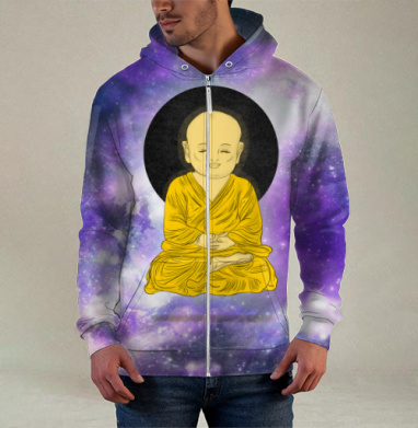 Младенец Будда в медитации с космическим фоном медитации с космическим фоном, Толстовка мужская на молнии 3Д полная запечатка