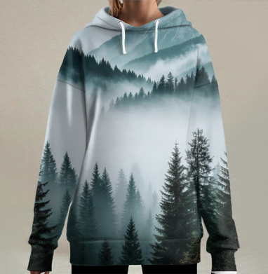 Атмосферная открытка с ироничной цитатой на фоне природы, Hoodie Long Oversize 3D