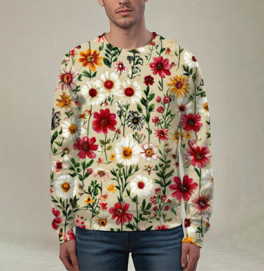 Vintage Wildflower Meadow Garden Pattern / Винтажный луг садовый полевые цветы, Свитшот мужской 3D