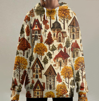 Уютный городок...., Hoodie Long Oversize 3D