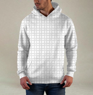 White Puzzle Piece Geometry / Белая геометрия деталей пазла черных линий, Худи / Мужская / С карманом / 3D