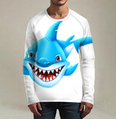 Жизнерадостный морской хищник мультяшная синяя акула Smiling Blue Shark - Магазин футболок Iraya - Дизайнерские принты