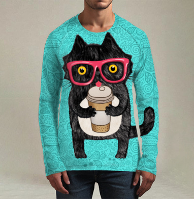 Coffee-cat, Футболка мужская лонгслив 3Д