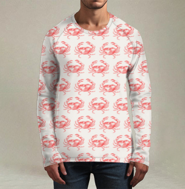 Морской паттерн с милыми крабами для текстиля летний, Футболка мужская лонгслив 3Д