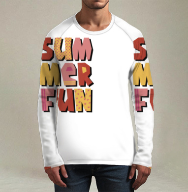Летние забавы теплые цвета летний текст summer fun, Футболка мужская лонгслив 3Д