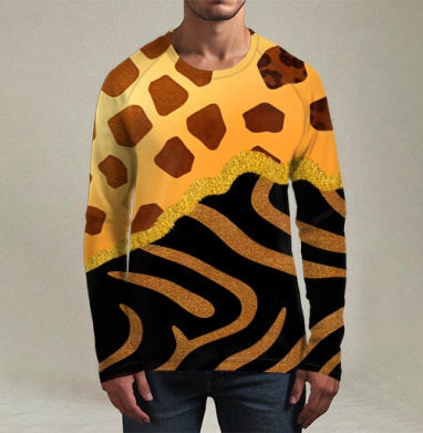 Golden animal print / Золотой анималистичный паттерн зебры и жирафа, Футболка мужская лонгслив 3Д