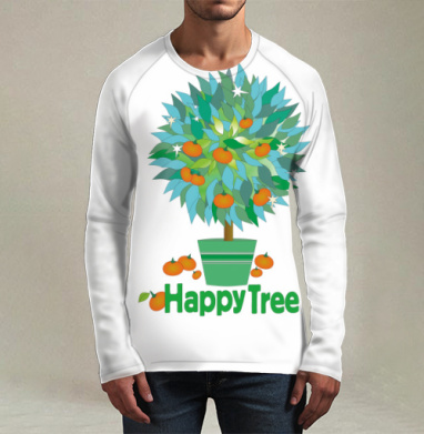 Дерево счастья.Happy tree.Мандариновое дерево, Футболка мужская лонгслив 3Д