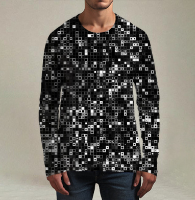 Киберпанк glitch art пиксельная матрица QR мозаика, Футболка мужская лонгслив 3Д
