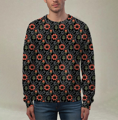 Этнический узор с сердцами и растениями / Ethnic Pattern Style, Свитшот мужской 3D