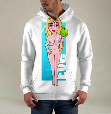 Nude Eve Apple / Красивая блондинка с сочным зеленым яблоком Ева Искушение Сад, Толстовка мужская на молнии 3Д полная запечатка