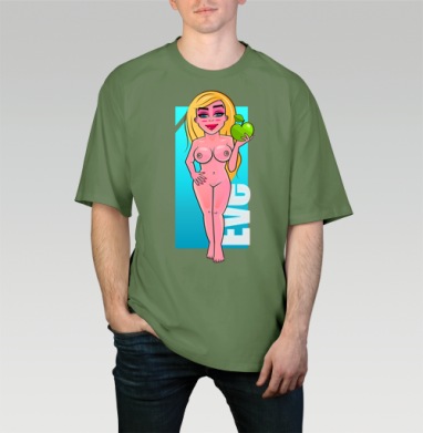 Nude Eve Apple / Красивая блондинка с сочным зеленым яблоком Ева Искушение Сад, Футболка мужская оверсайз оливковая