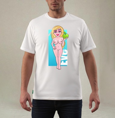 Nude Eve Apple / Красивая блондинка с сочным зеленым яблоком Ева Искушение Сад, Футболка мужская REGULAR белая