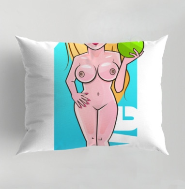 Nude Eve Apple / Красивая блондинка с сочным зеленым яблоком Ева Искушение Сад, Подушка декоративная 50х70 см