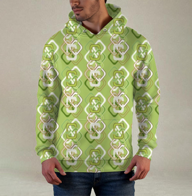 Оливковый геометрический узор в стиле семидесятых Retro Geometric Pattern, Худи / Мужская / С карманом / 3D