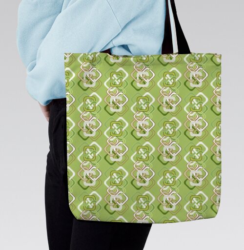 Оливковый геометрический узор в стиле семидесятых Retro Geometric Pattern, Сумка с ручкой и внутренним карманом на молнии