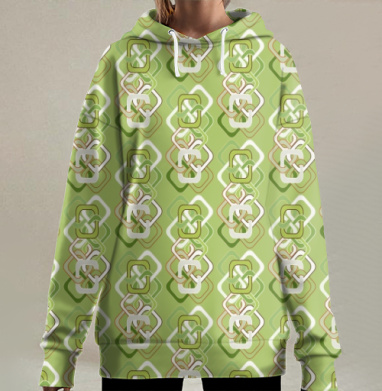 Оливковый геометрический узор в стиле семидесятых Retro Geometric Pattern, Hoodie Long Oversize 3D