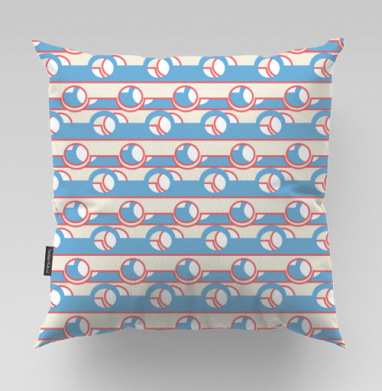 Blue Coral Geometric Stripe Pattern / Синий коралловый полосатый геометрический ретро орнамент, Подушка велюр плюшевая 45х45