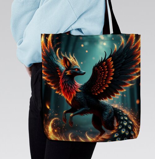 Fire Fox Phoenix Hybrid – Огненная лиса феникс в лесу мистический дух природы - Магазин футболок jestkrd