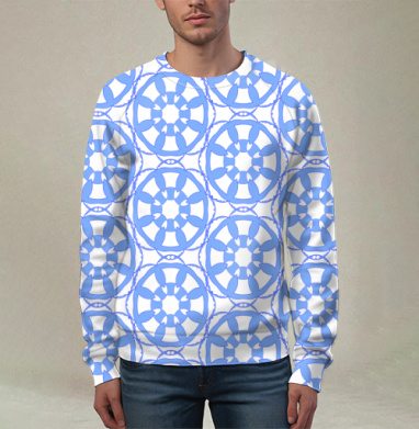 Blue Geometric Tile Pattern / Синий Геометрический Узор синий серый орнамент, Свитшот мужской 3D