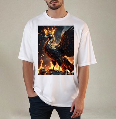 Phoenix King of Fire / Феникс король огня в золотой короне власть, Футболка / Мужчинам / Оверсайз / Белая / C принтом