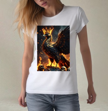 Phoenix King of Fire / Феникс король огня в золотой короне власть, Футболка женская белая 180гр