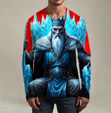 Powerful Eternal Ice King Sitting On Throne - Вечный Ледяной Король Трон, Футболка мужская лонгслив 3Д
