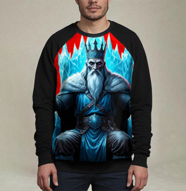 Powerful Eternal Ice King Sitting On Throne - Вечный Ледяной Король Трон, Свитшот мужской 3D / хлопок