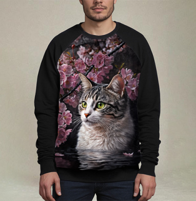 Cat in sakura – Полосатый кот среди розовых лепестков Кот сакура вишня - Магазин футболок AnnArtshock - Дизайнерские принты