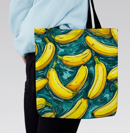 Refreshing Tropical Bananas in Water / Свежие желтые бананы в воде, Сумка с ручкой и внутренним карманом на молнии