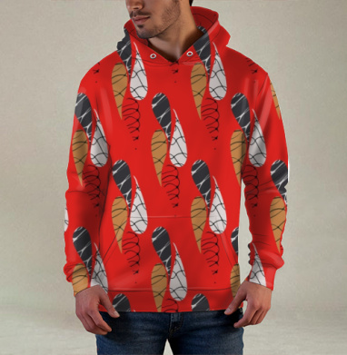 Абстрактный графический узор лепестки / Abstract pattern red drops, Худи / Мужская / С карманом / 3D