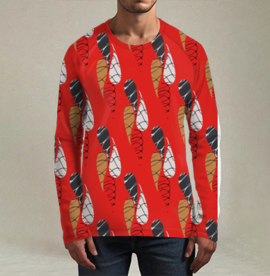 Абстрактный графический узор лепестки / Abstract pattern red drops, Футболка мужская лонгслив 3Д