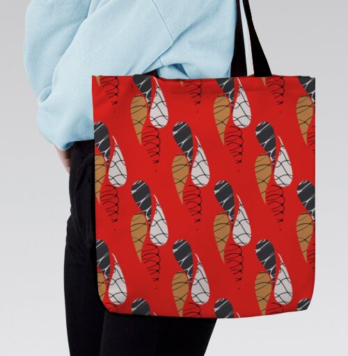 Абстрактный графический узор лепестки / Abstract pattern red drops, Сумка с ручкой и внутренним карманом на молнии