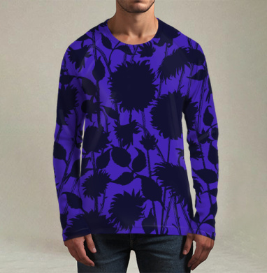Black Sunflower Silhouette Черный силуэт подсолнуха синие темные подсолнухи - Магазин футболок bokasin