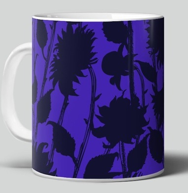 Black Sunflower Silhouette Черный силуэт подсолнуха синие темные подсолнухи, Кружка c принтом керамическая