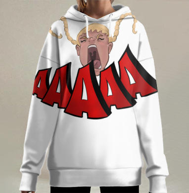 Громкий детский крик с надписью ААААА на белом фоне, Hoodie Long Oversize 3D