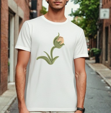 Зеленый объемный тюльпан на черном фоне / Stylized green tulip 3D, Футболка мужская Base белая