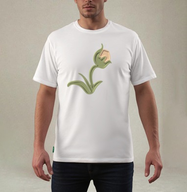 Зеленый объемный тюльпан на черном фоне / Stylized green tulip 3D, Футболка мужская REGULAR белая
