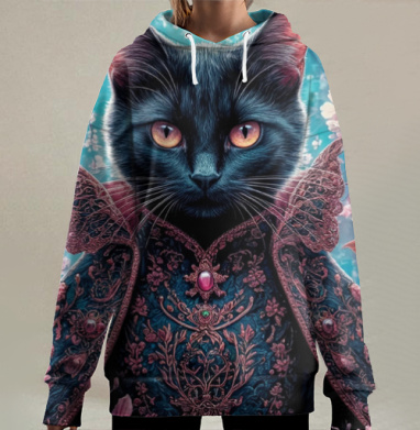 Кошка черная, Hoodie Long Oversize 3D