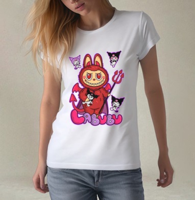 Лабубу и игрушка Куромми, Футболка женская белая 180гр