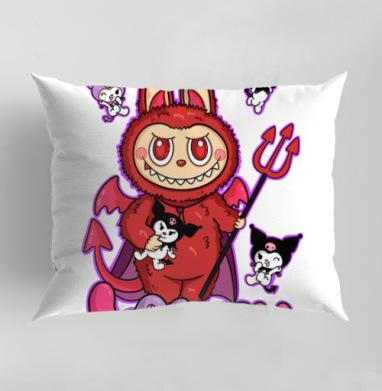 Лабубу и игрушка Куромми, Подушка декоративная 50х70 см