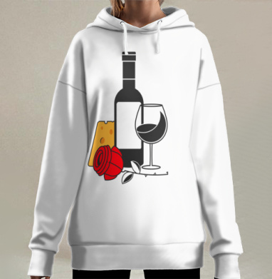 Вино сыр роза вечерний уют композиция, Hoodie Long Oversize 3D