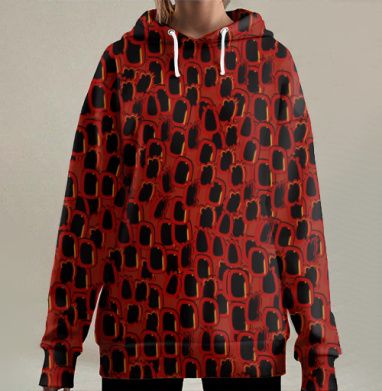 Огненные абстрактные формы с драконом насыщенный мотив энергии, Hoodie Long Oversize 3D