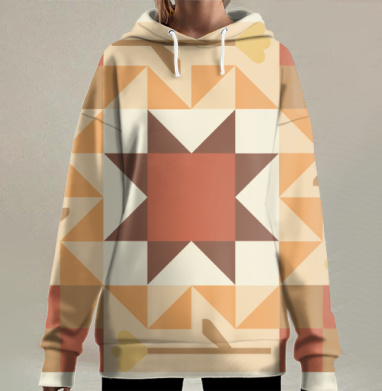 Геометрическая композиция с цветами и звездами для уюта дома, Hoodie Long Oversize 3D